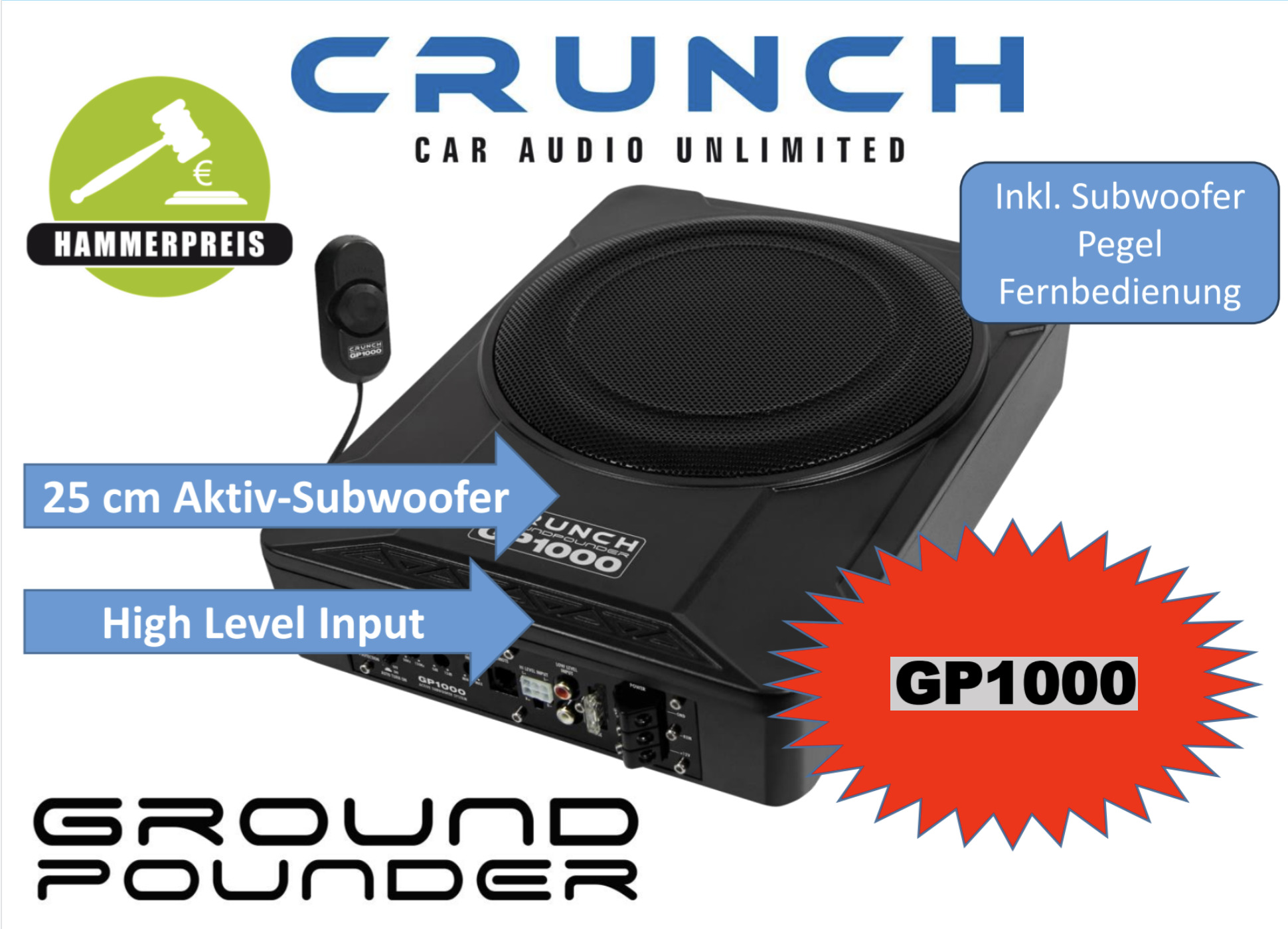 Crunch Ground Pounder GP1000 | Actieve subwoofer | VenderPart.nl Crunch Ground Pounder GP1000 | Actieve subwoofer | VenderPart.nl