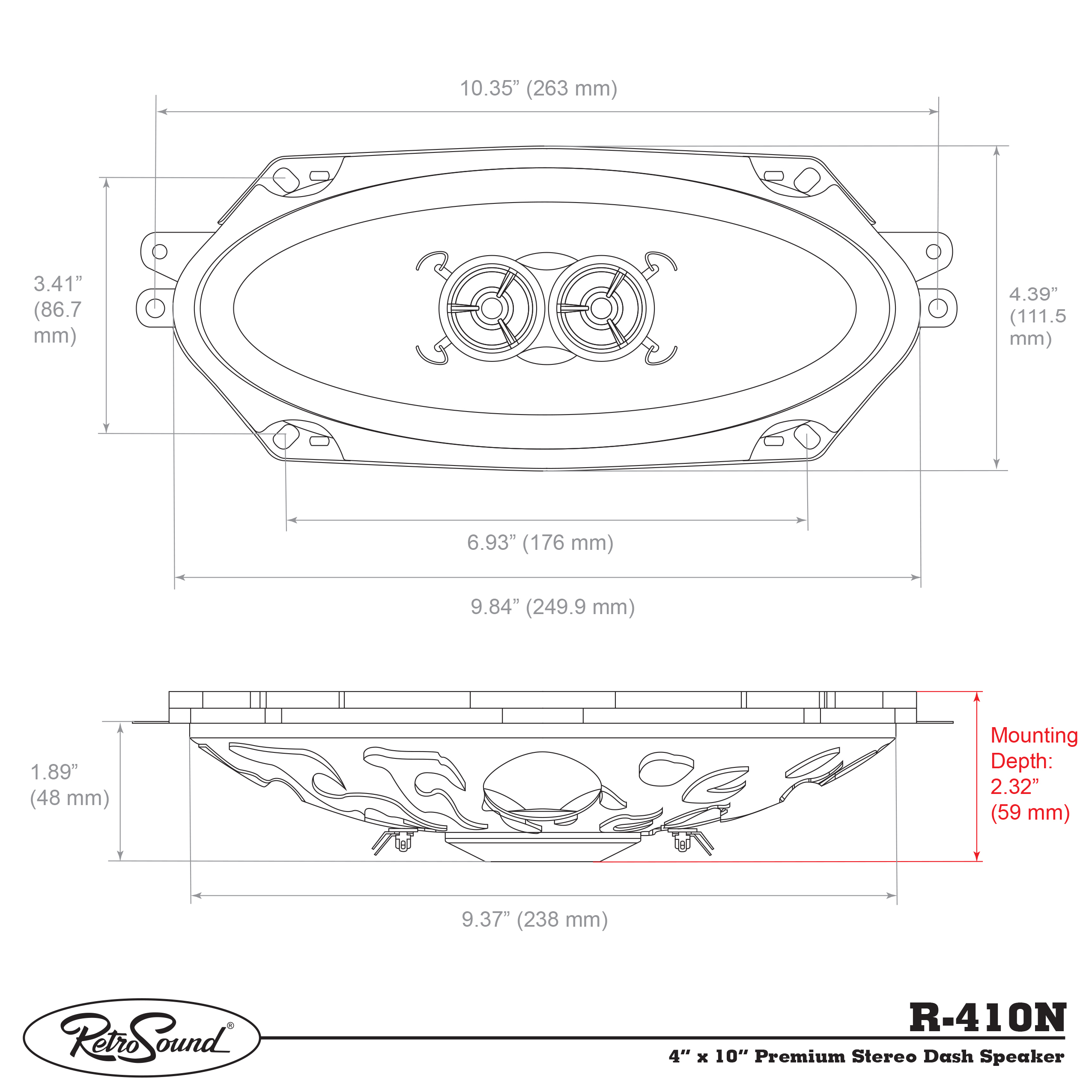 RETROSOUND R-410N DVC-Koaxlautsprecher oval 4x10" , 101x254mm (Stück), Neodym