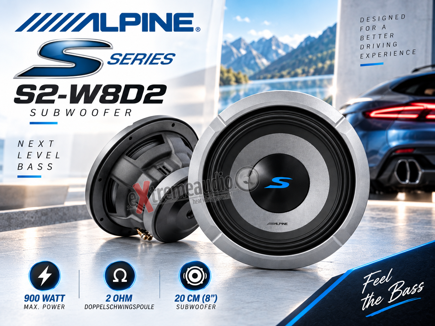 Alpine S2-W8D2 Subwoofer 20cm (8”) 2 Ohm Doppelschwingspule, 900 Watt Woofer (8-Zoll)