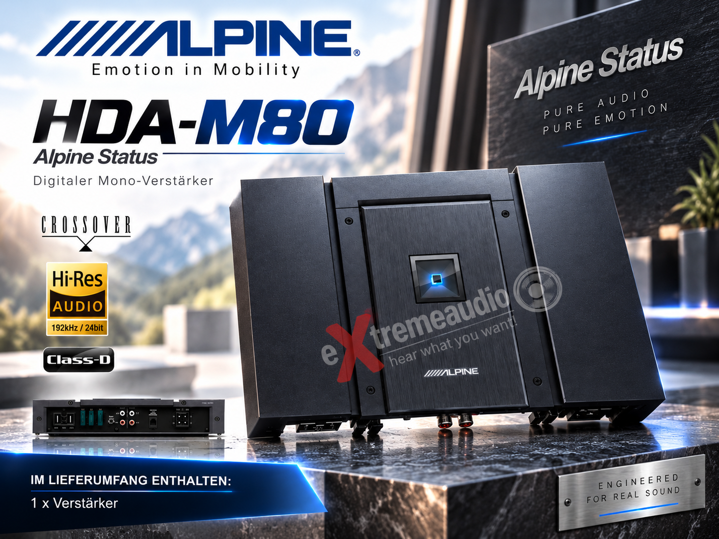 Alpine HDA-M80 Digitaler Mono 1-Kanal Status Verstärker 800 Watt RMS