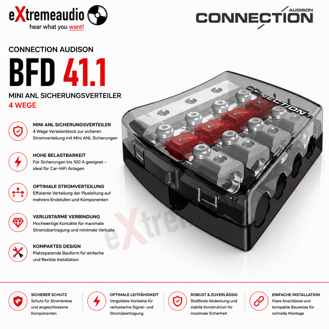 Connection Audison BFD 41.1 Mini ANL Sicherungsverteiler 4 Wege