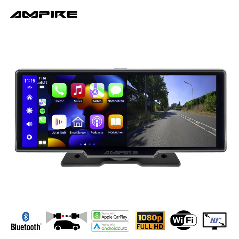 Ampire CPM101 Smartphone-Monitor 25.4cm (10'') mit AHD Dual-Dashcam und RFK-Funktion