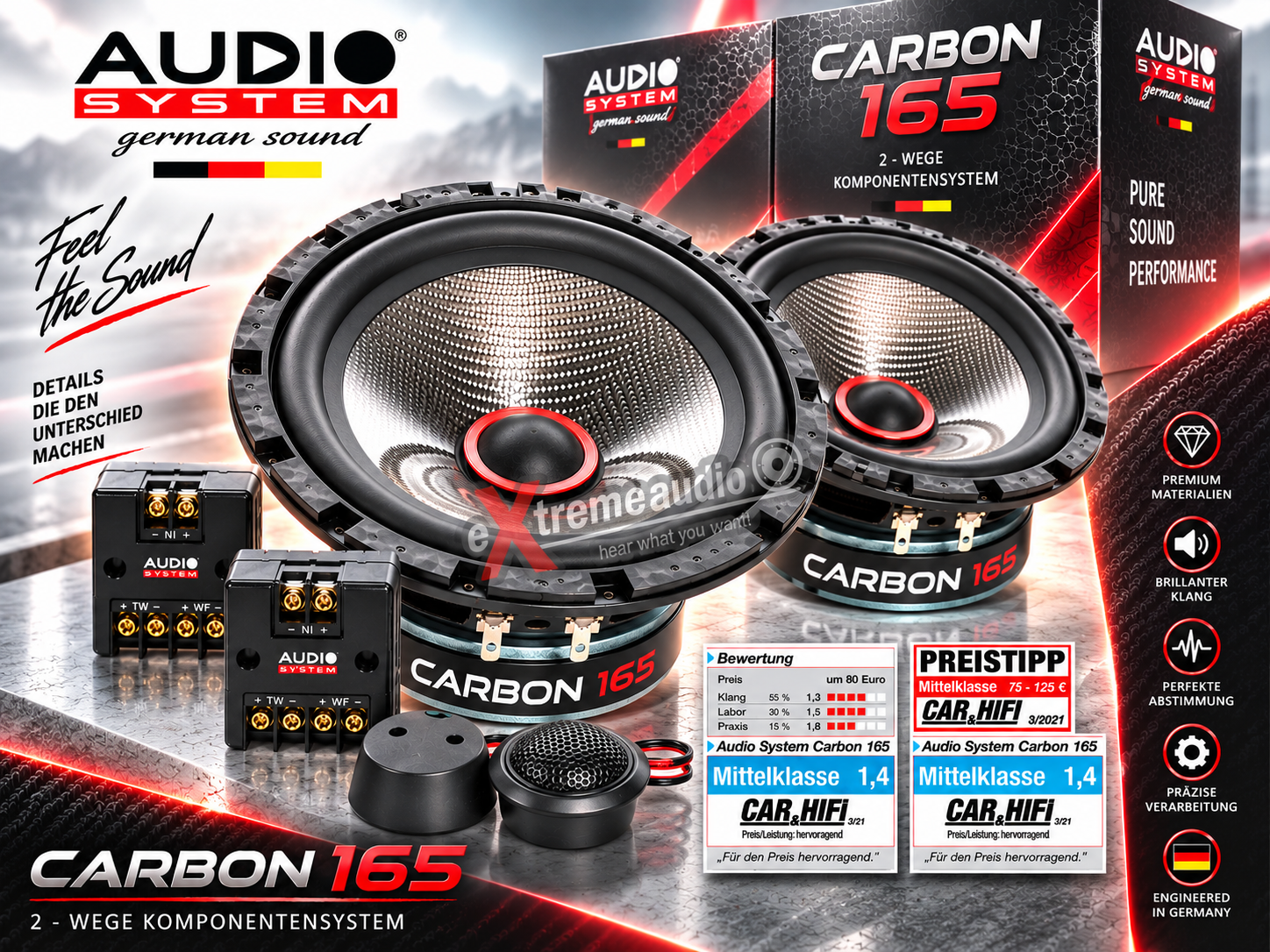 Audio System CARBON 165 Lautsprecher 16,5cm 2-Wege Compo Speaker System - SET