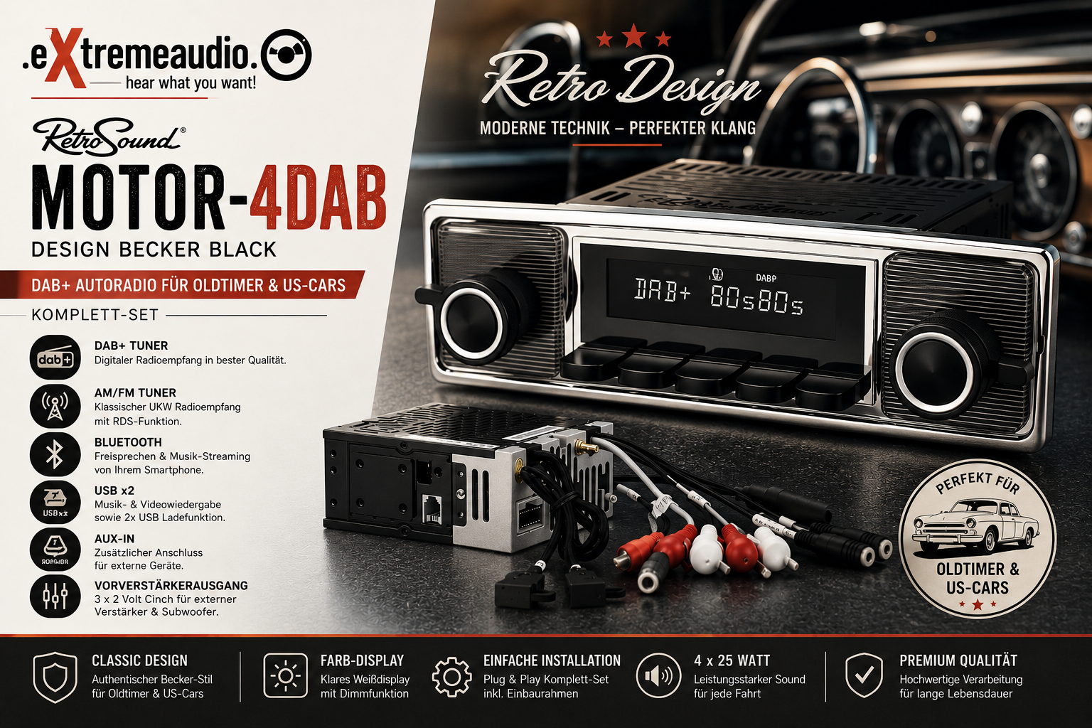 Retrosound MOTOR-4DAB Design Becker Black DAB+ Autoradio für Oldtimer ...