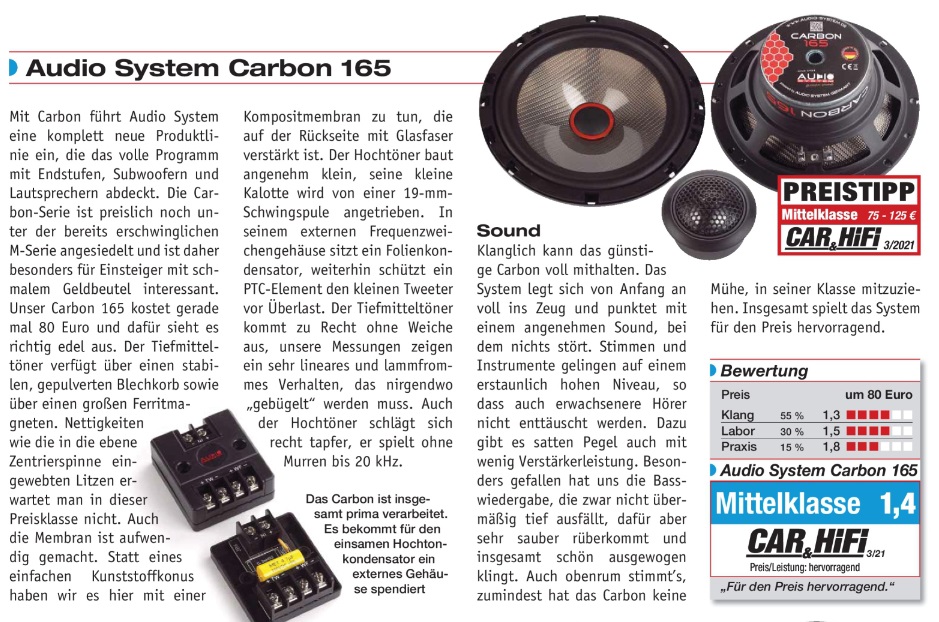 Audio System CARBON 165 Lautsprecher 16,5cm 2-Wege Compo Speaker System - SET