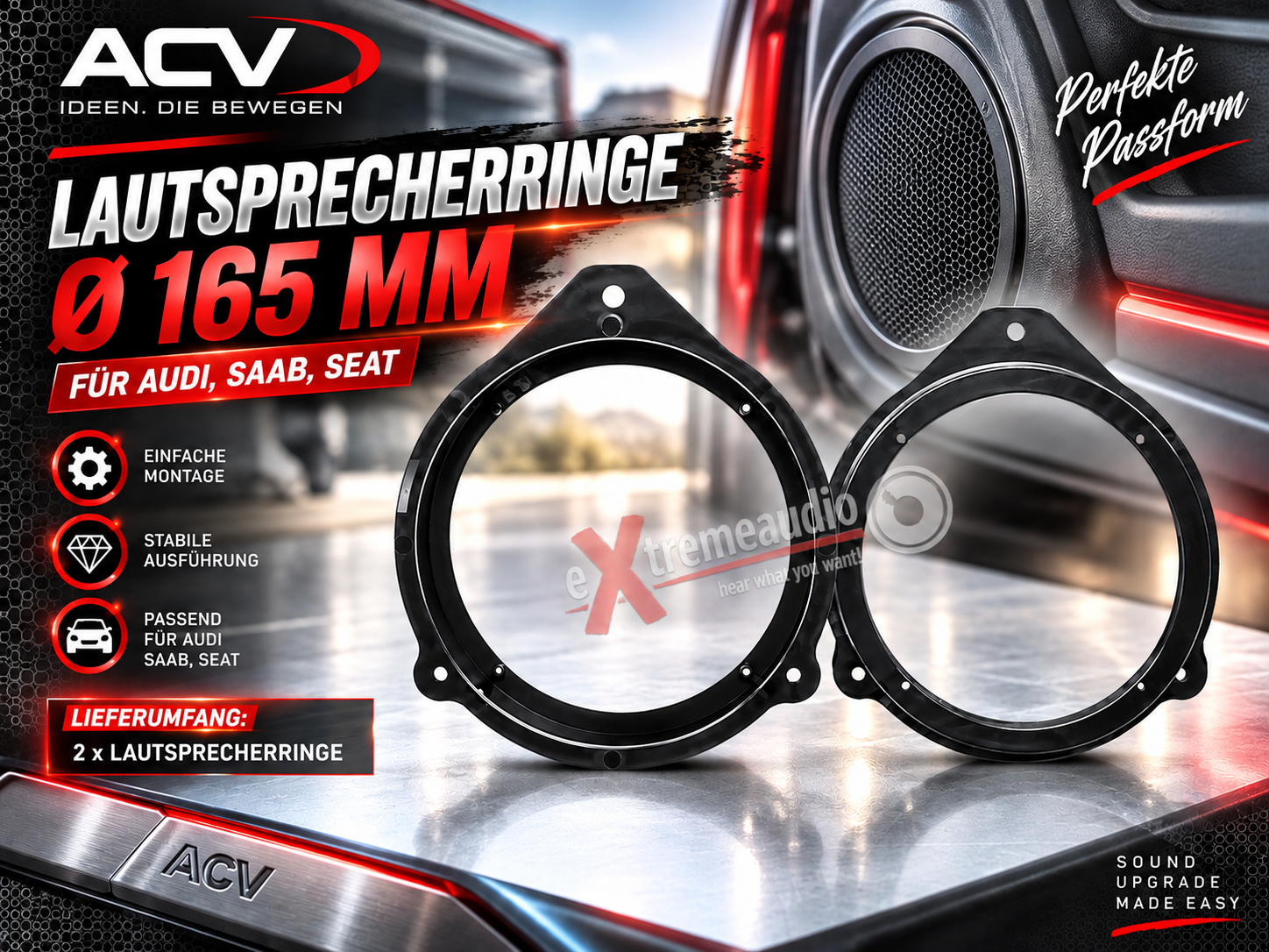 ACV 271320-20 Lautsprecherringe Lautsprecheraufnahme Ø 165 mm Audi, Saab, Seat > Türe Front, Heck für Audi A3, Audi A4, Audi R8, Lamborghini Gallardo, Saab 9.3, Seat Exeo