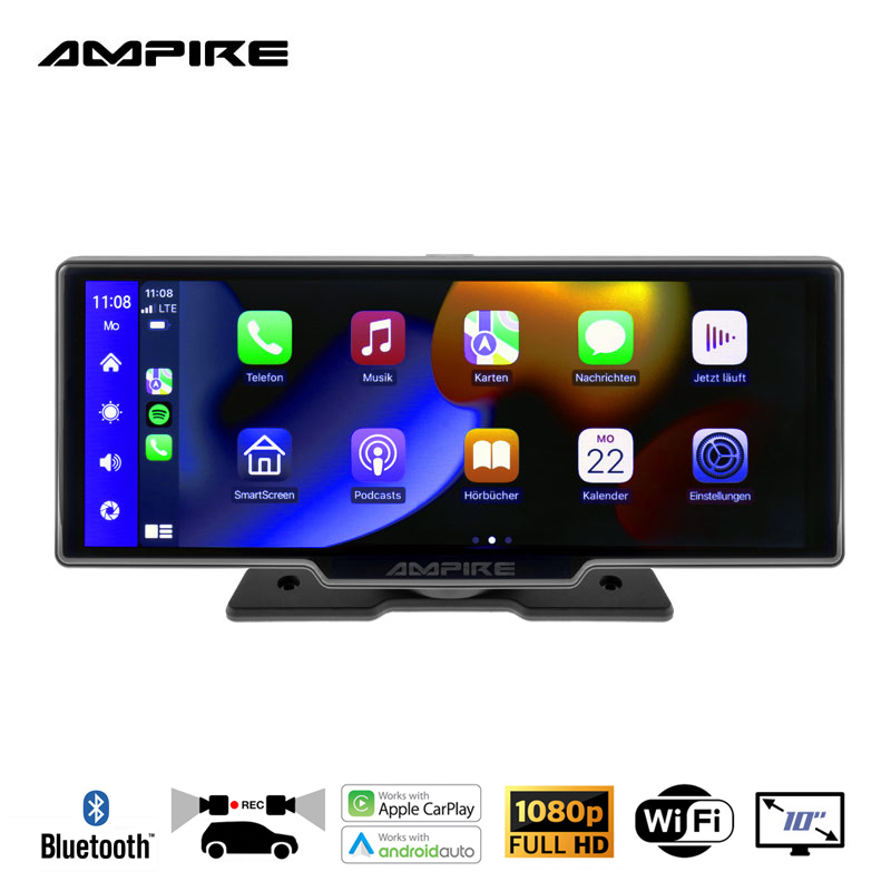 Ampire CPM101 Smartphone-Monitor 25.4cm (10'') mit AHD Dual-Dashcam und RFK-Funktion