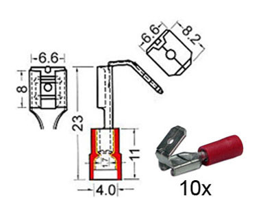 RTA 151.404-0 Receptacles with insulated tap  + m6,3mm + w6,3mm red