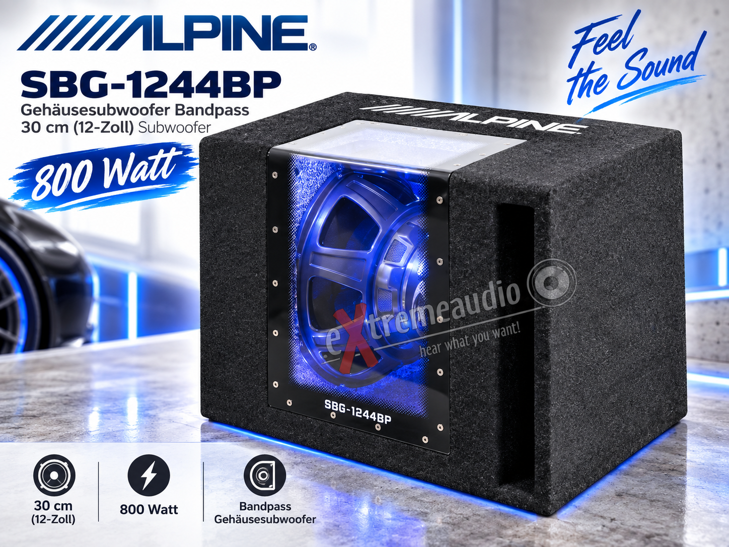 Alpine SBG-1244BP Bandpass-Gehäusesubwoofer Subwoofergehäuse 800 Watt