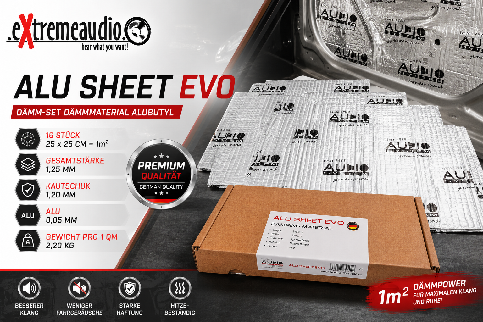 Audio System ALU SHEET EVO 16 Stück 25x25cm = 1m² Dämm-Set Dämmmaterial Alubutyl