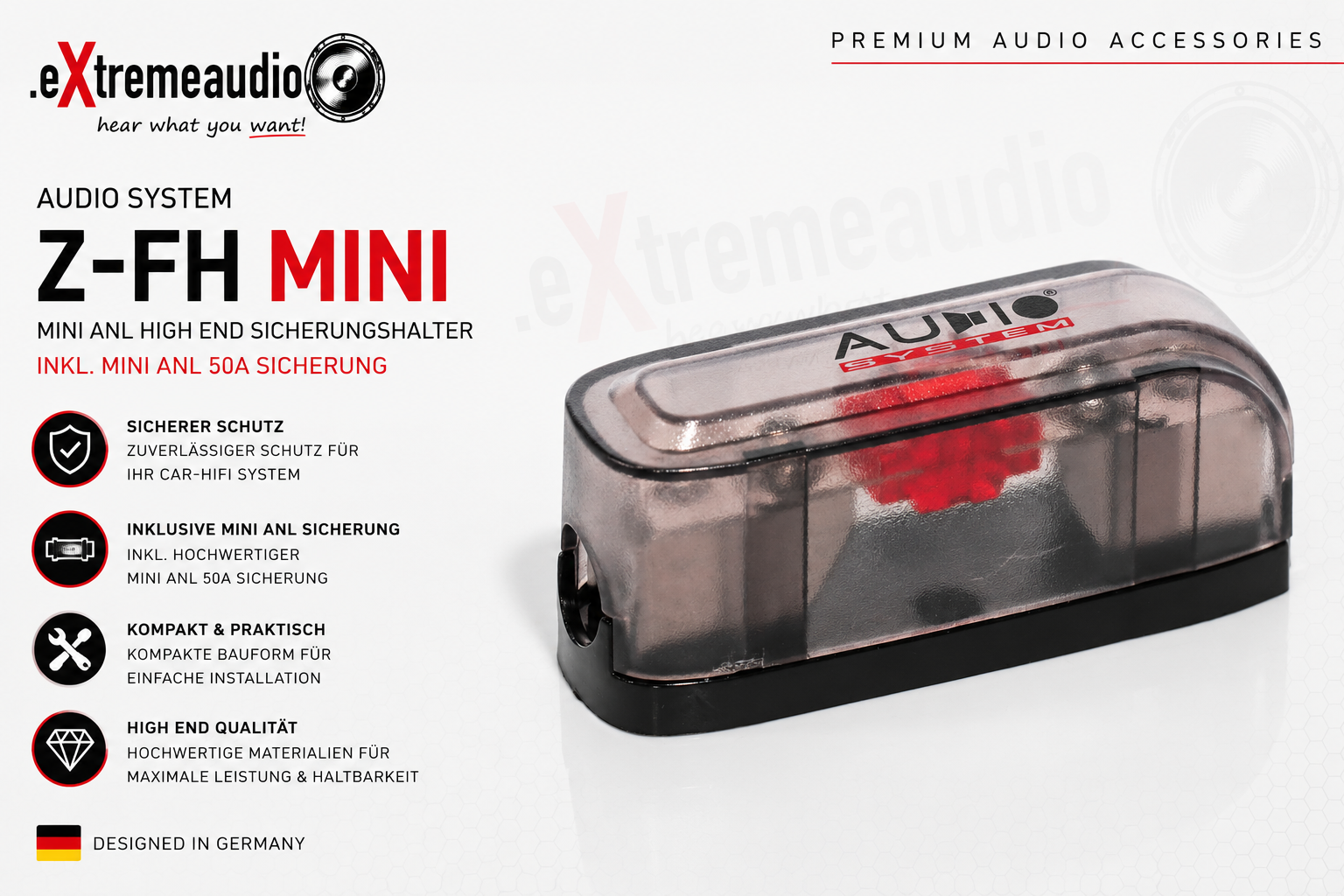 AUDIO SYSTEM Z-FH MINI Mini ANL HIGH END Sicherungshalter mit Mini ANL 50A Sicherung inklusive