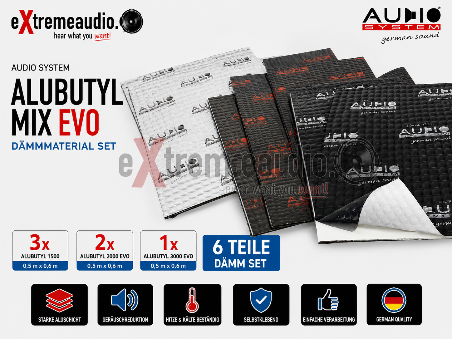 AUDIO SYSTEM ALUBUTYL MIX EVO ALUBUTYL Dämmmaterial mit starker Aluschicht - Dämm Set