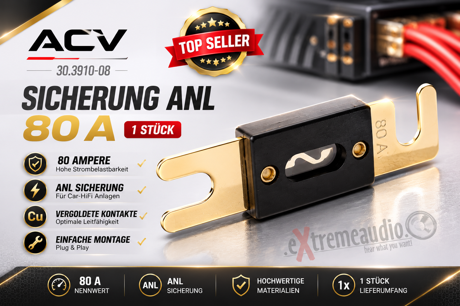 ACV 30.3910-08 Sicherung ANL 80 Ampere (gold) 1 Stück ANL Sicherung 80A