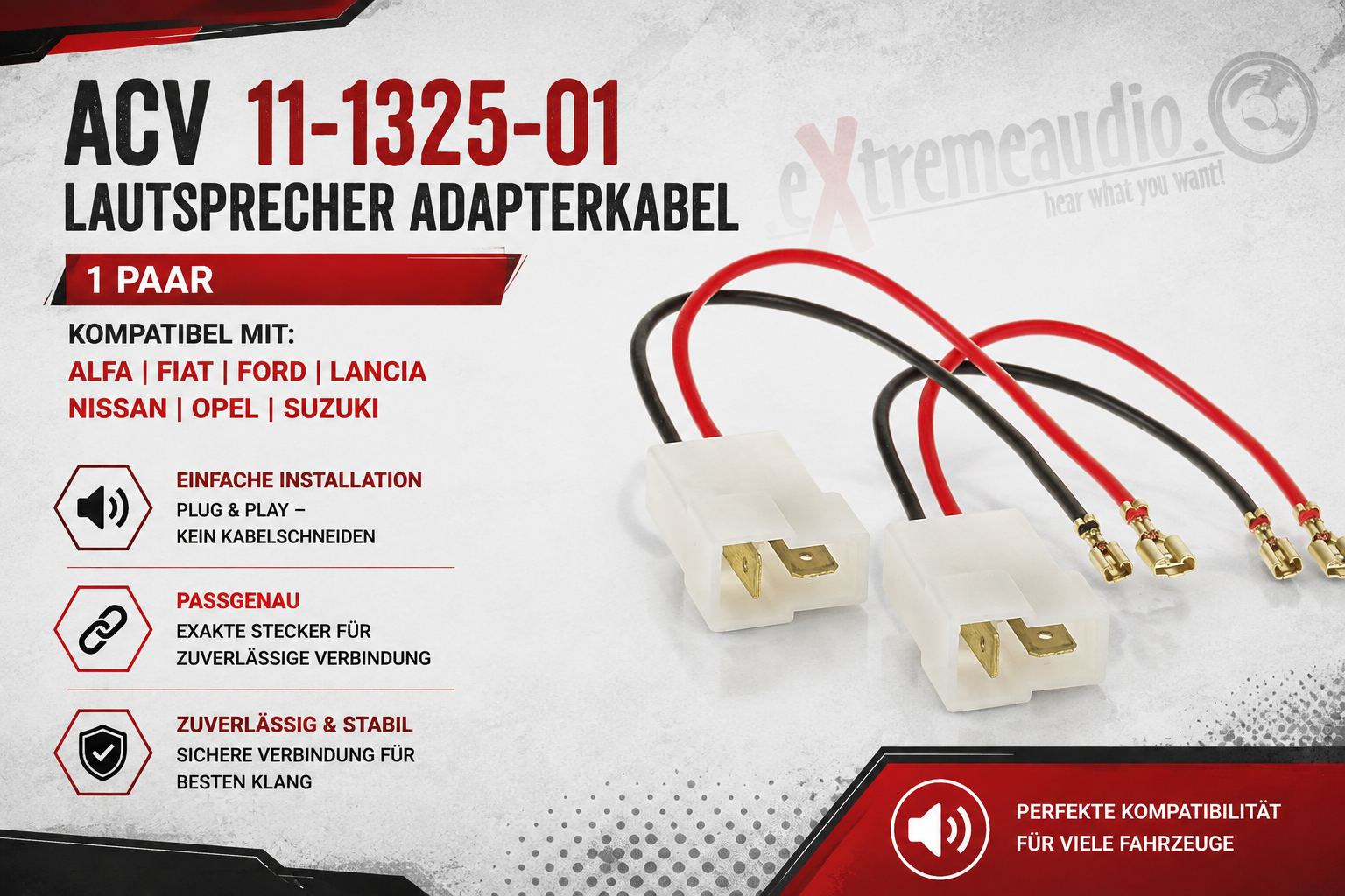 ACV 11-1325-01 Lautsprecher Adapterkabel kompatibel mit Alfa, Fiat, Ford, Lancia, Nissan, Opel, Suzuki - 1 Paar