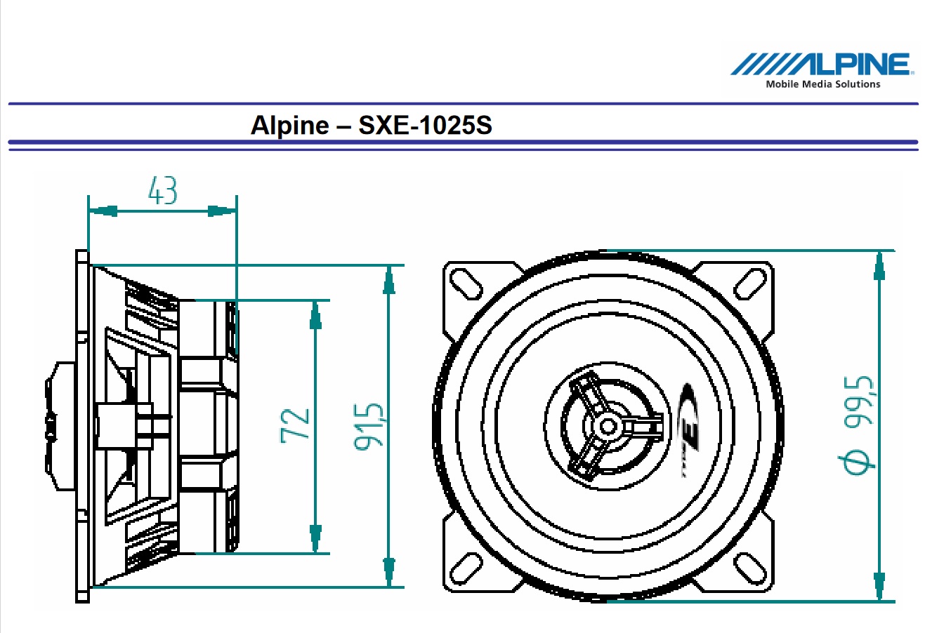Alpine SXE-1025S 10cm (4-Zoll) 2-Wege Koaxiallautsprecher 1 Paar Koaxialsystem 180 Watt