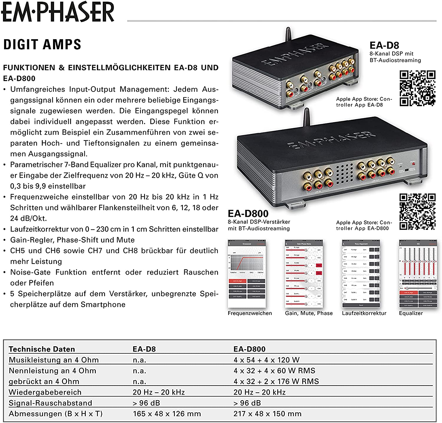 EMPHASER EA-D8 8 Kanal DSP Vorverstärker mit Bluetooth Audiostreaming