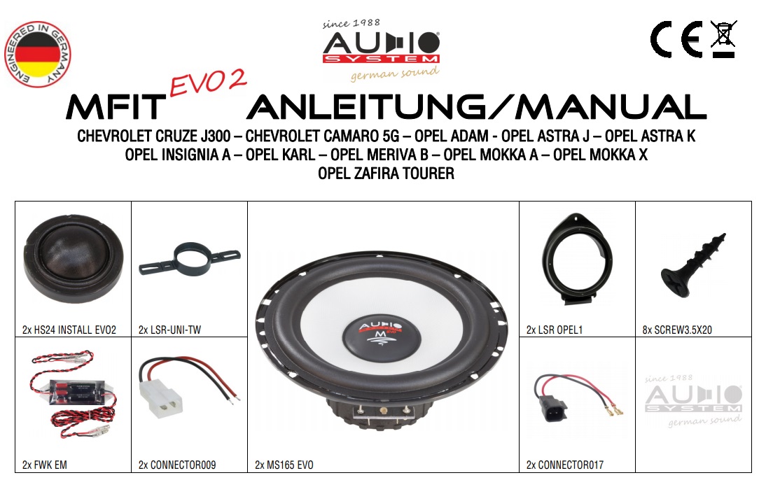 AUDIO SYSTEM MFIT OPEL MOKKA X EVO2 90W PERFECT FIT COMPO SYSTEM Lautsprecher für OPEL MOKKA X 2016 ->