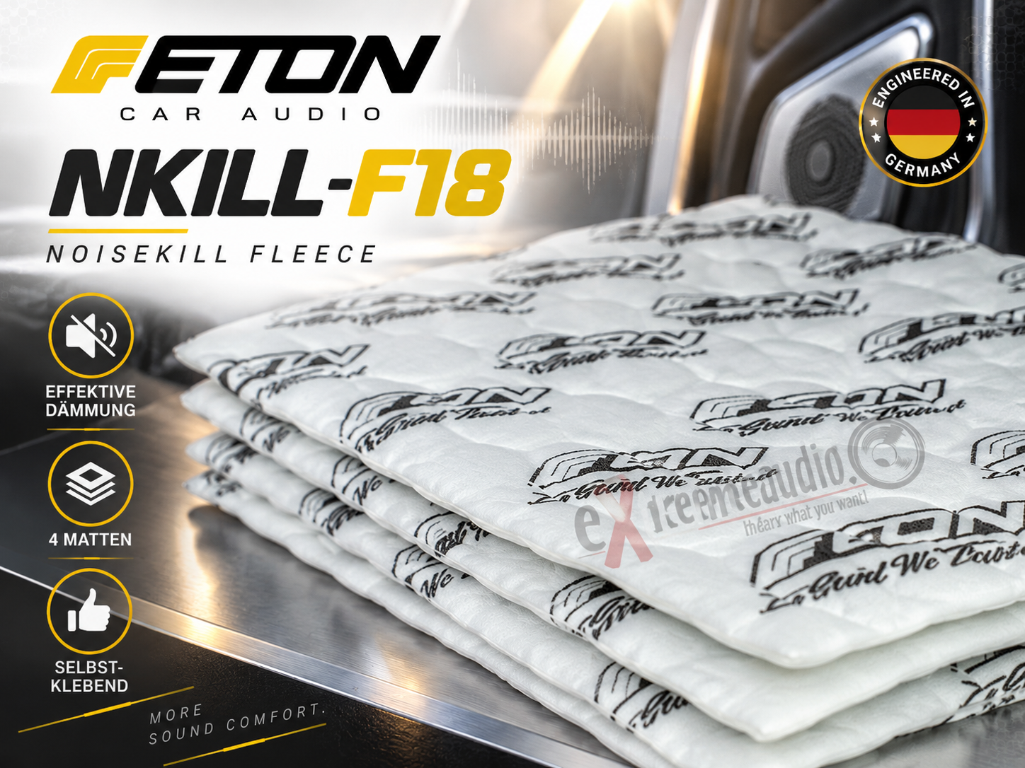 ETON NKILL-F18 Noisekill Fleece 18, selbstklebend 4 Matten Dämmvlies für Autos, Anti Vibrationsvlies zur Türdämmung, Selbstklebende Akustikmatten