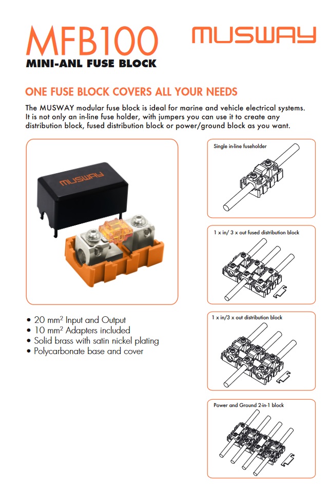 MUSWAY MFB100 Modular Mini-ANL Sicherungshalter Kabelquerschnitte bis zu 20 mm²