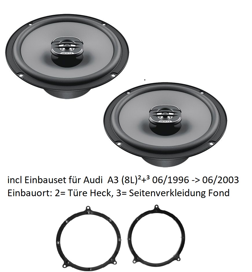 Audi A3 8L Heck - Hertz Uno X160 - 16cm 2-Wege Koax incl. Lautsprechereinbauset 