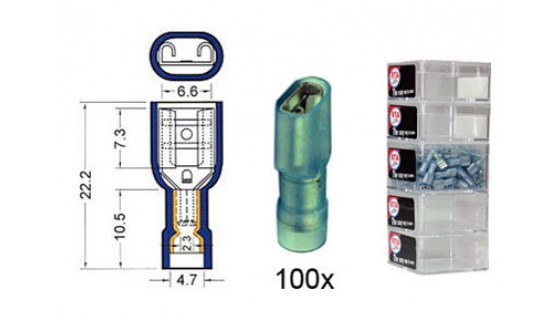 RTA 151.212-2 Lama NYLON ricettacolo completamente isolata, 6,3 millimetri BLU in 100 pezzi