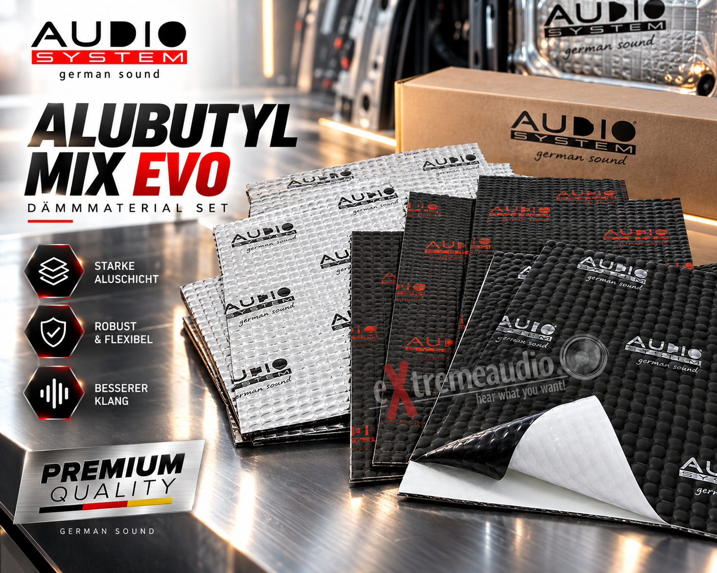 AUDIO SYSTEM ALUBUTYL MIX EVO ALUBUTYL Dämmmaterial mit starker Aluschicht - Dämm Set
