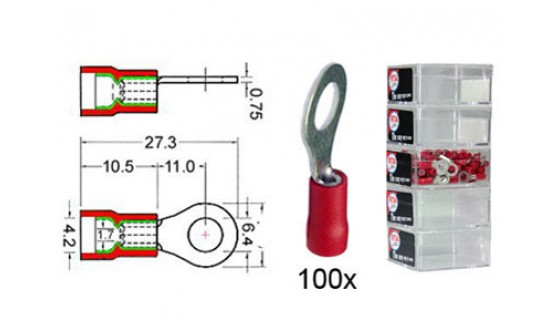 RTA 151.408-2 Bague de serrage borne isolée VINYL ROUGE M6 dans 100 -pack