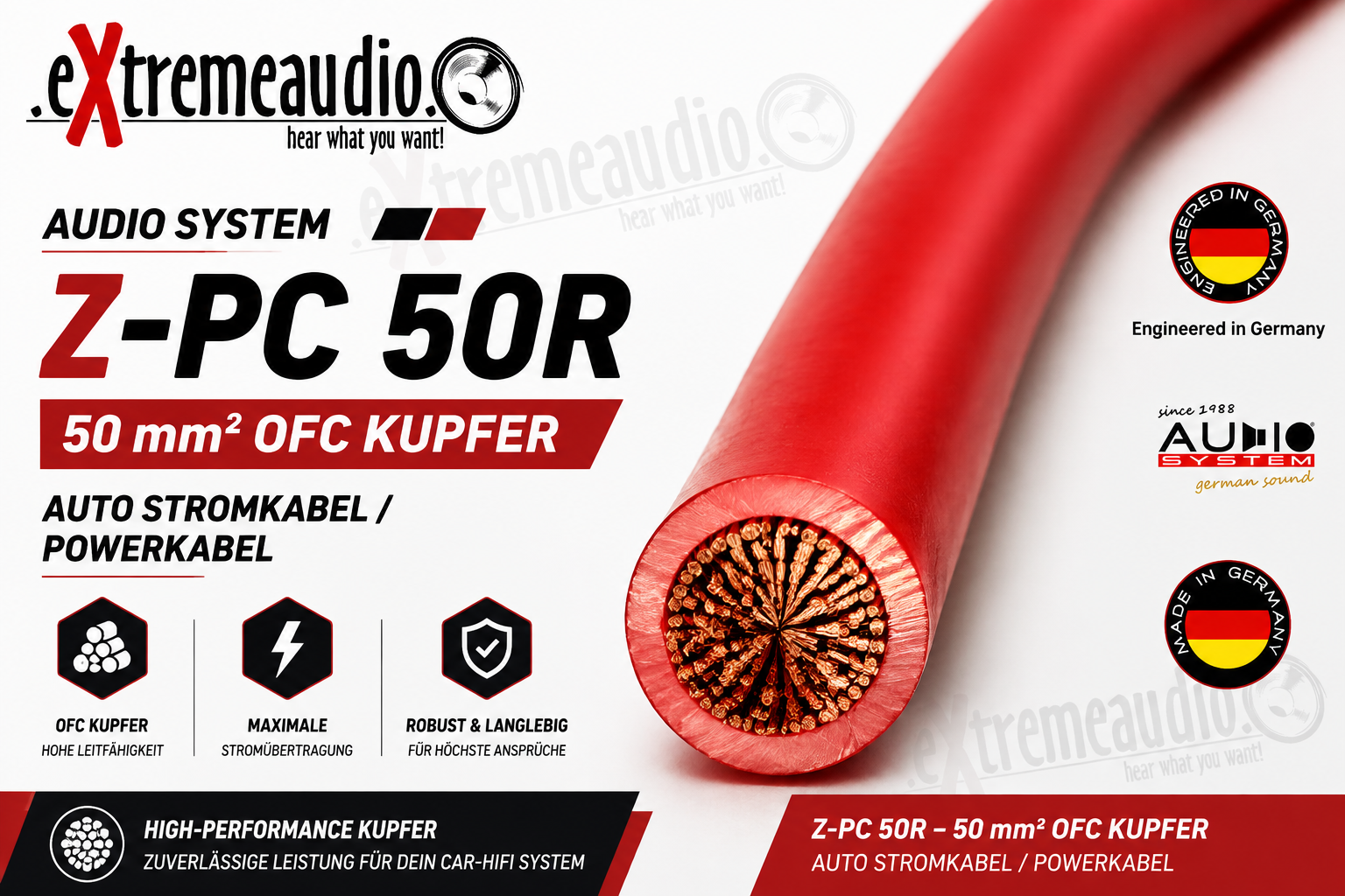 Audio System Z-PC 50 R HIGH-Performance Kupfer Stromkabel 50 mm² - meterpreis