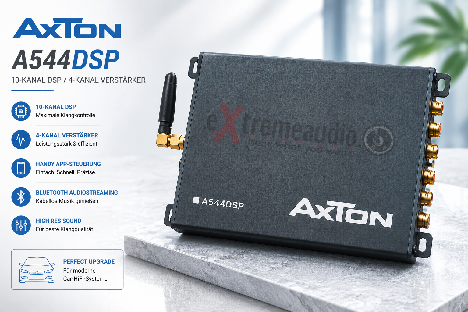 AXTON A544DSP 4-Kanal Verstärker mit 10-Kanal DSP, Handy App-Steuerung, Bluetooth Audiostreaming   