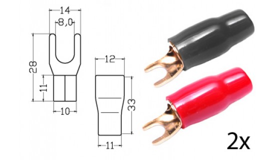 RTA 152.153-0 Klemm-Gabelkabelschuh isoliert, vergoldet, 2x ROT+ 2x SCHWARZ 35mm² Ring Durchm. 8mm