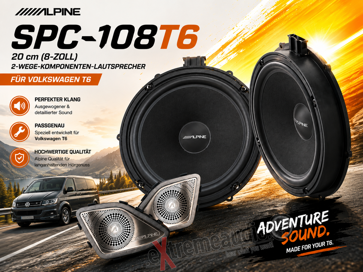 Alpine SPC-108T6 20 cm (8-Zoll) 2-WEGE-KOMPONENTEN-LAUTSPRECHER für Volkswagen T6