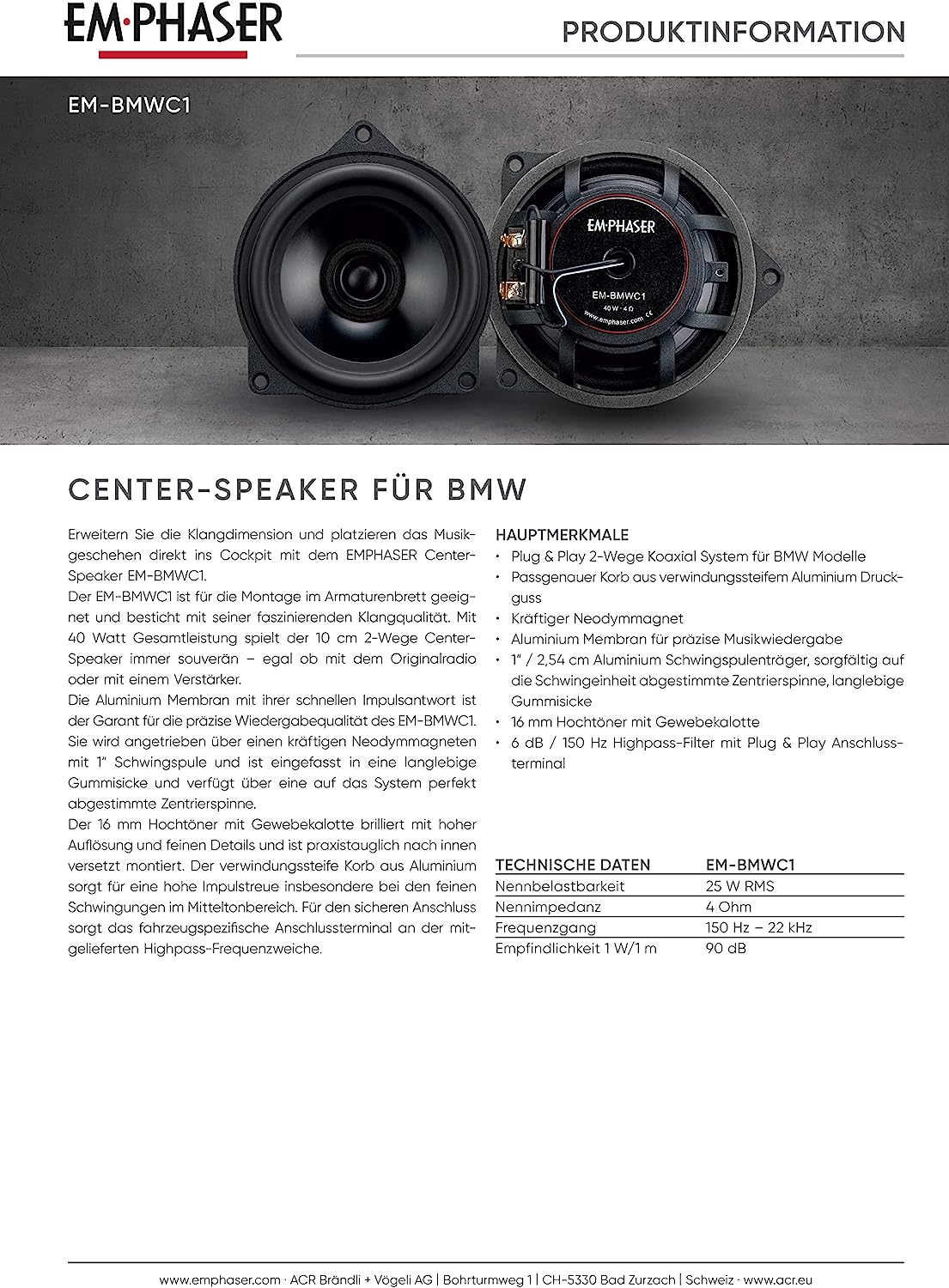 Option BM-100C Center-Lautsprecher Für BMW - Plug & Play Sound-Upgrade