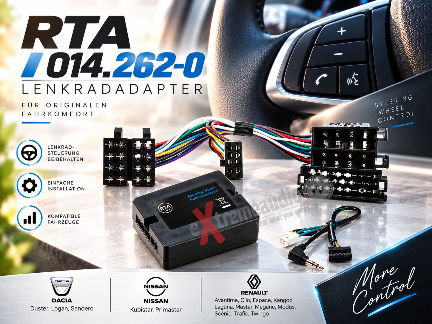 RTA 014.262-0 Wheel Adapter 2nd Generation Renault 3 , ISO mini connettore ISO MJ 00-05 settembre display