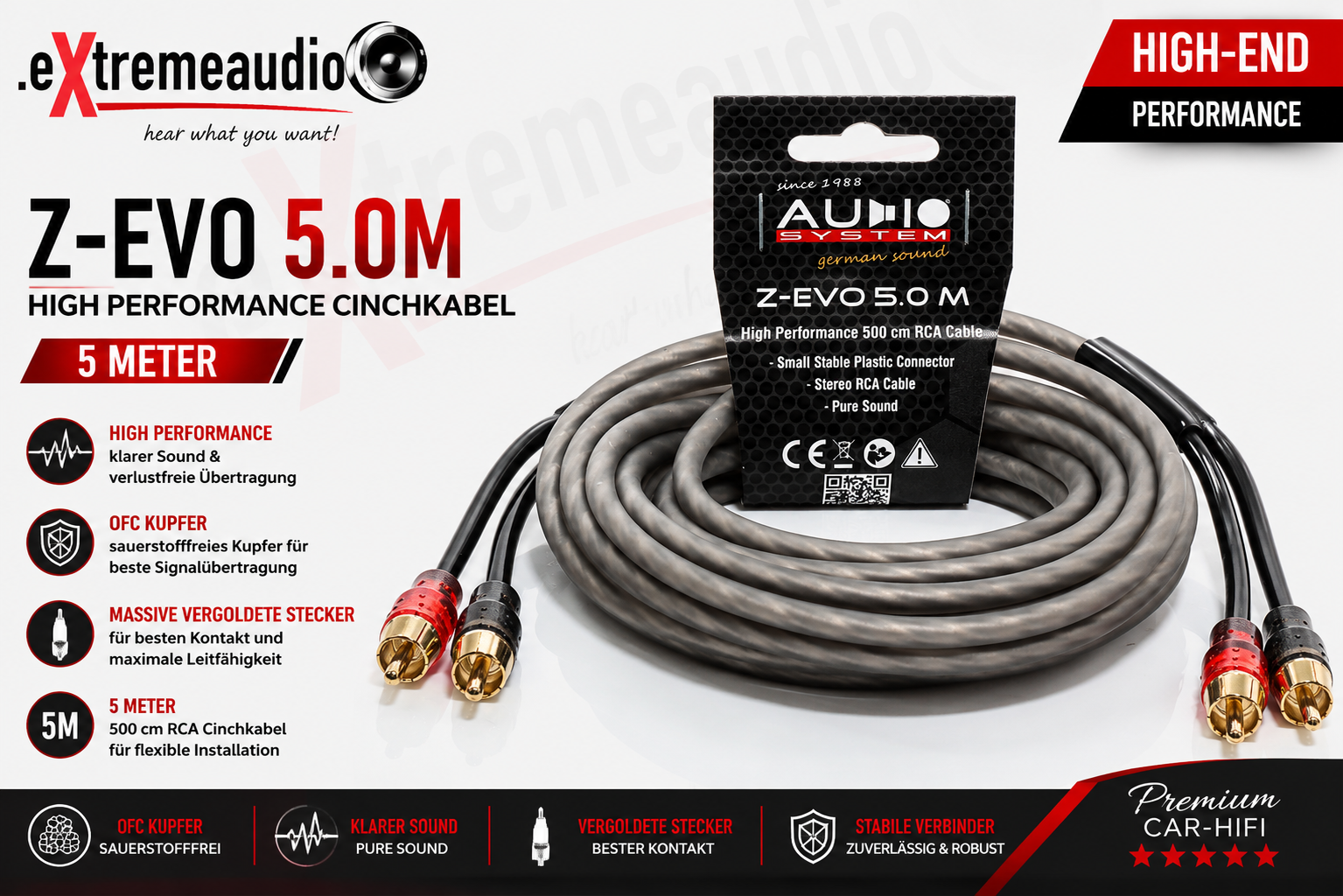AUDIO SYSTEM Z-EVO 5.0 HIGH-Performance Cinchkabel 5 meter Cinchkabel