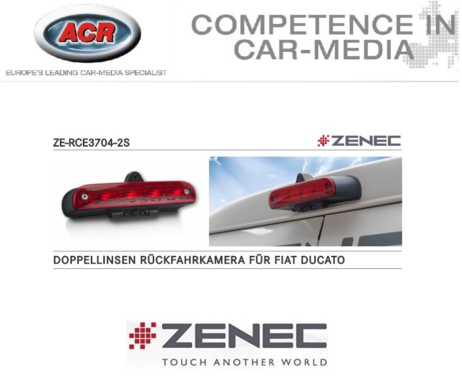 ZENEC ZE-RCE3704-2S Rückfahrkamera kompatibel mit Fiat Ducato, Peugeot Boxer, Citroen Jumper, Reisemobile, Transporter, Bremslicht Doppel Kamerasystem