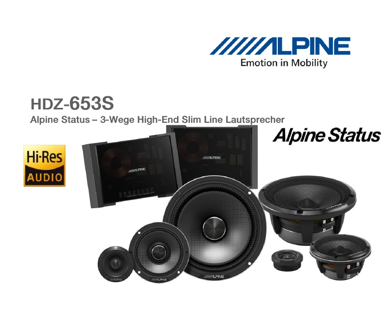 Alpine HDZ-653S 16,5 cm (6,5-Zoll) 3-Wege Slim-Fit Komponenten Lautsprecher System 100 Watt RMS Alpine Status   