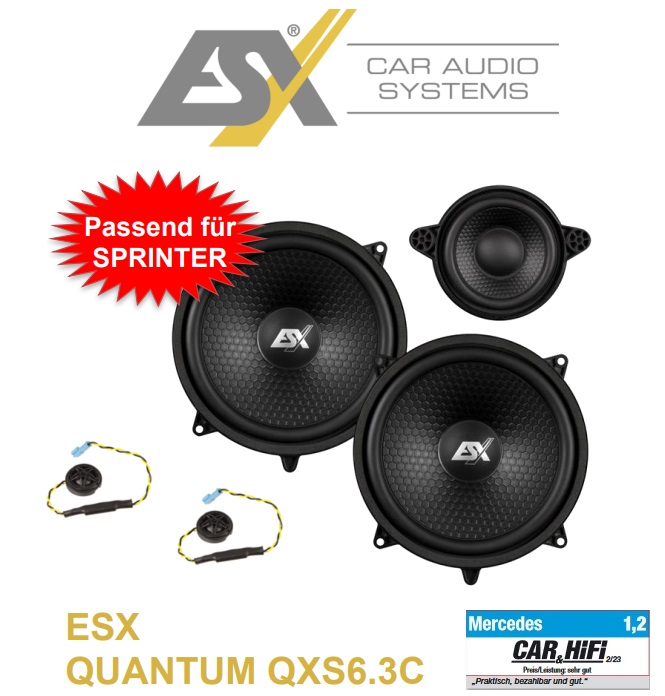 ESX QUANTUM QXS6.3C 2-Wege Lautsprecher System mit Centerspeaker kompatibel für Mercedes-Benz Sprinter VS30, W907, W910 ab 2018