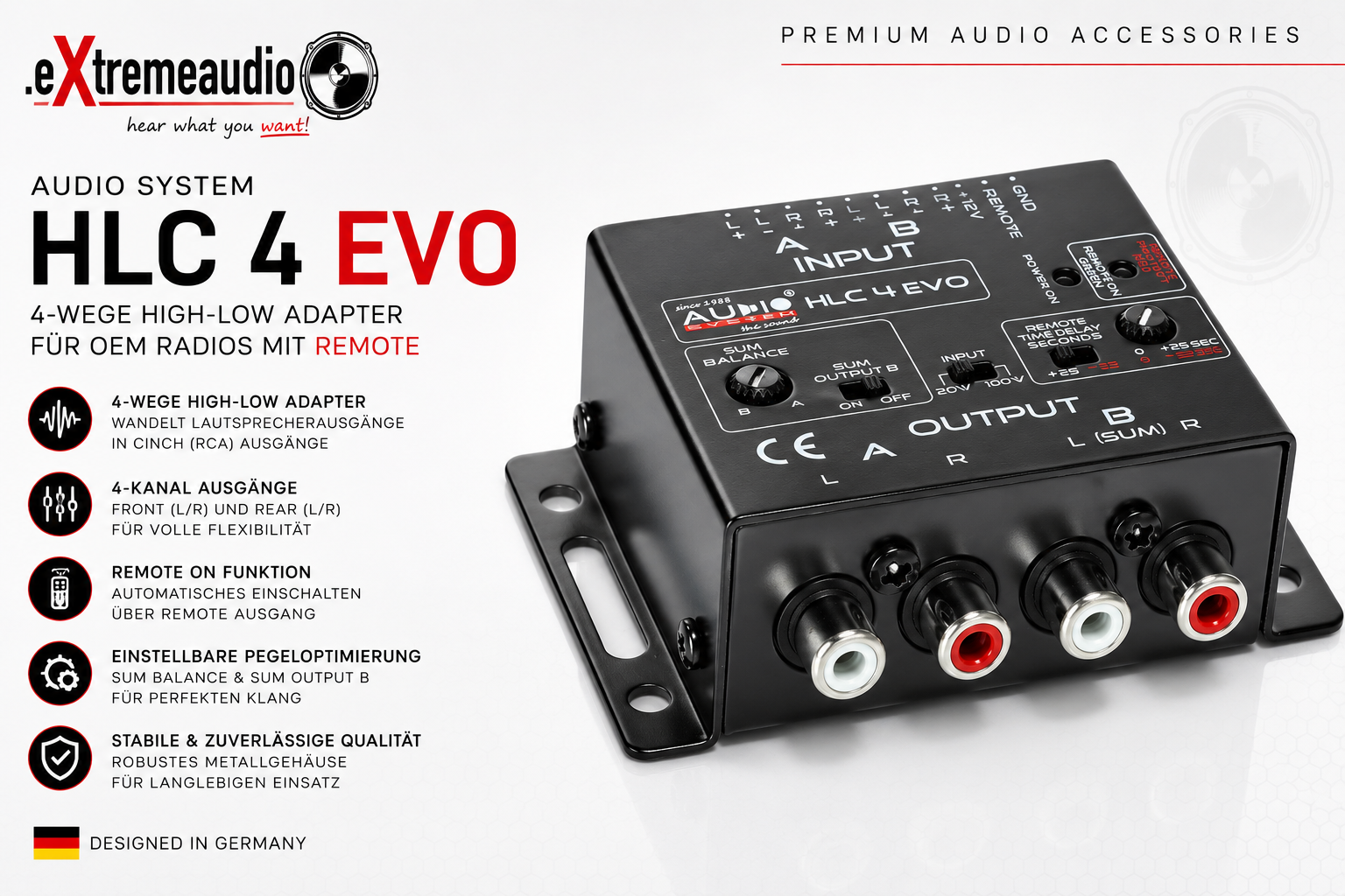 Audio System HLC 4 EVO 4-Wege High-Low Adapter für OEM Radios mit Remote