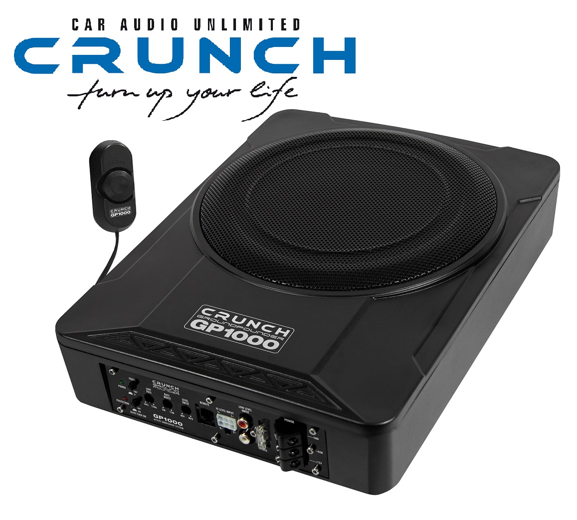 Crunch GP1000 25 cm (10“) aktiv Untersitz Subwoofer 100 Watt RMS mit Bass Fernbedienung