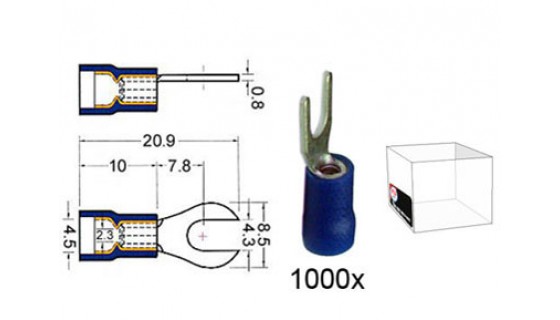 RTA 151.413-3 Klemm-Gabelkabelschuh isoliert Vinyl Doppelcr, DU 4 mm BLAU im 1000er Pack