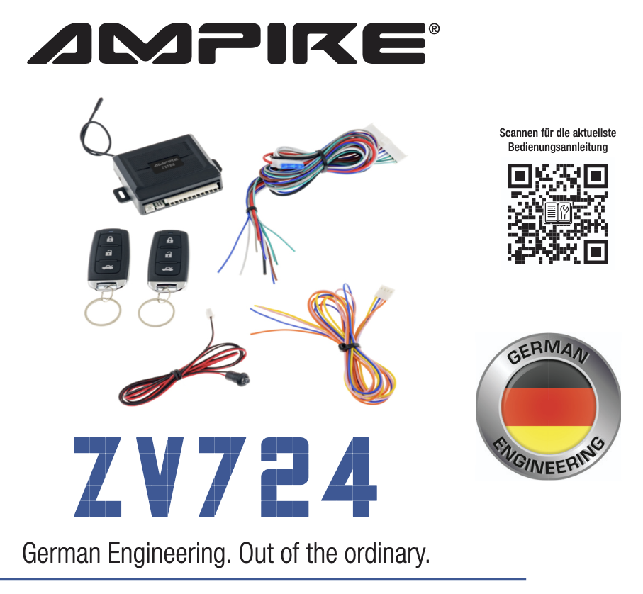 AMPIRE ZV724 Zentralverriegelung ZV-Steuerung mit 2 Fernbedienungen, 12/24 Volt PKW, LKW