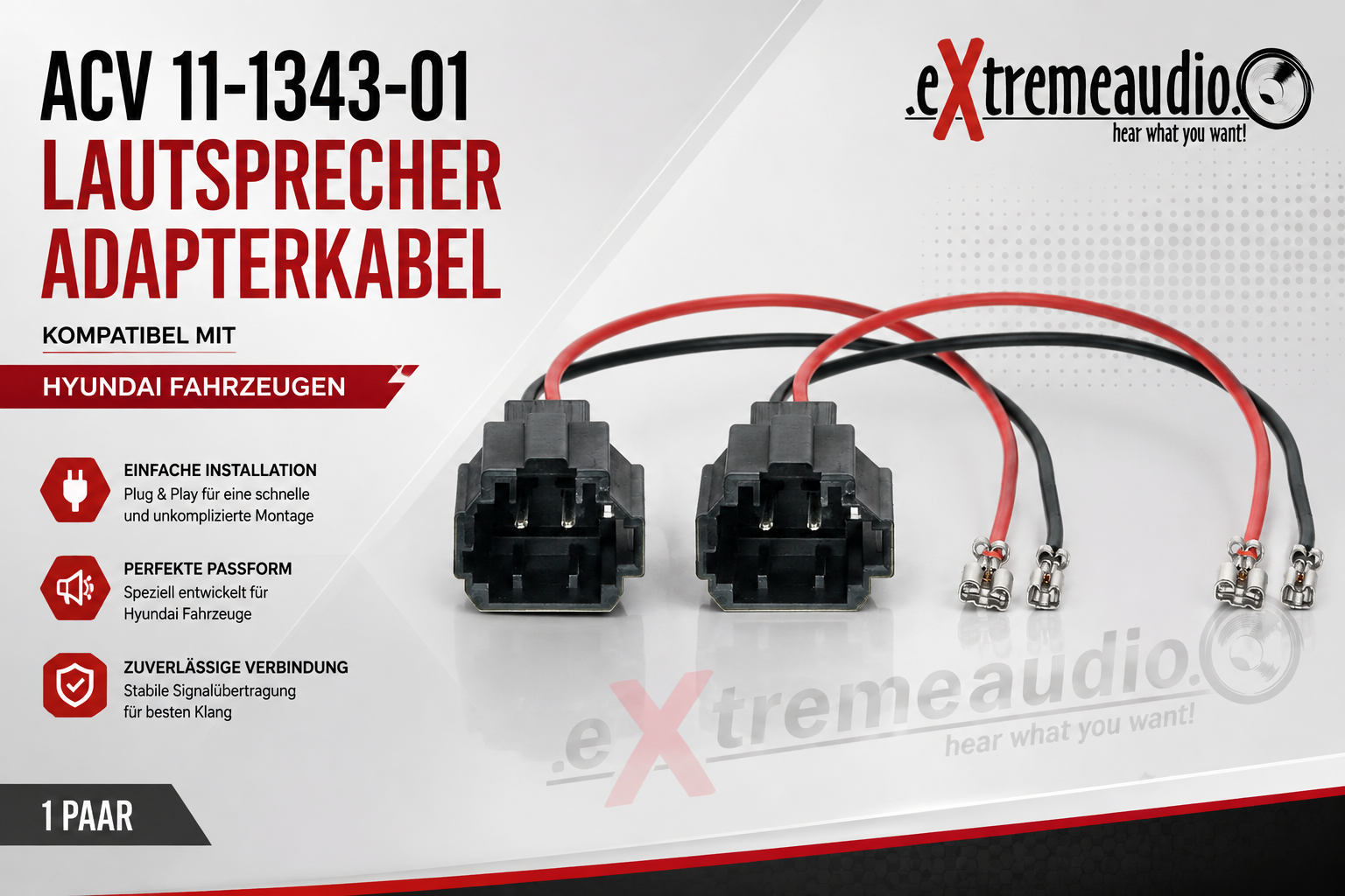 ACV 11-1343-01 Lautsprecher Adapterkabel kompatibel mit Hyundai Fahrzeugen – 1 Paar