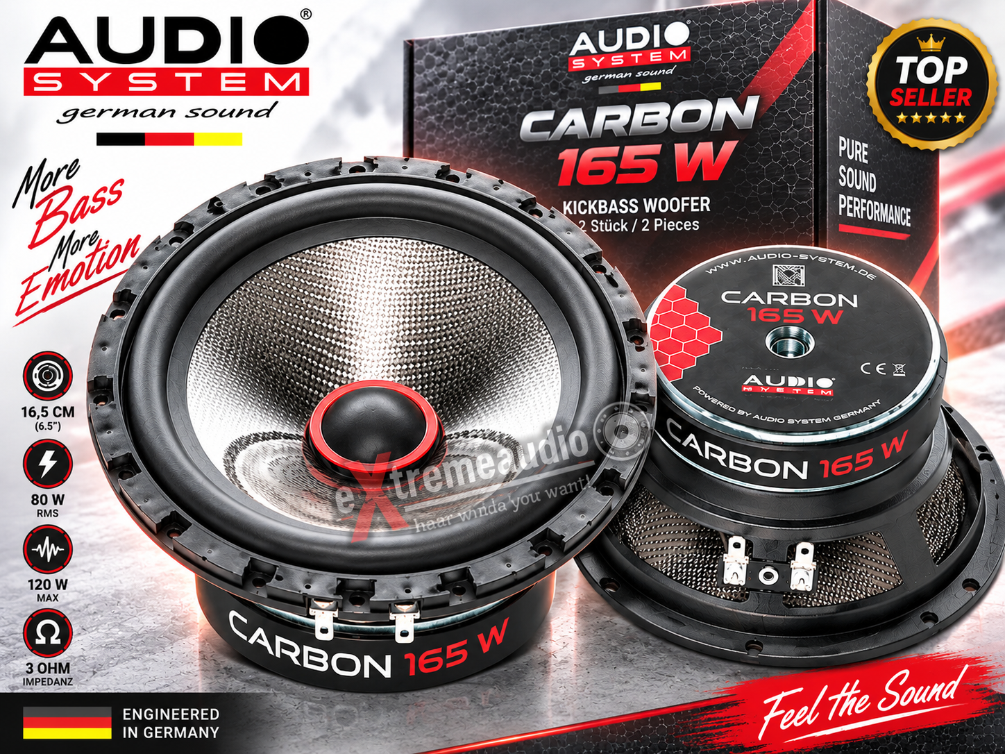 Audio System AC 165 CARBON Mitteltöner Kickbass Auto Lautsprecher Tieftöner 16,5 cm (6.5") 100 Watt Paarpreis