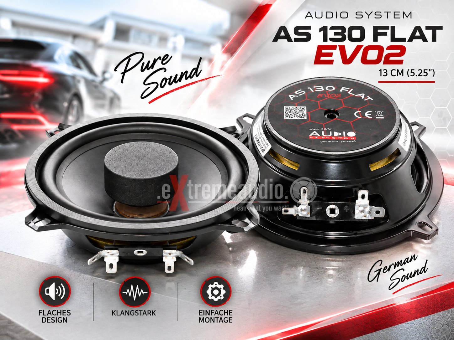 Audio System AS 130 FLAT EVO2 flache Mitteltöner 13 cm (5.25") Kickbass Auto Lautsprecher Tieftöner 120 Watt - 1 Paar