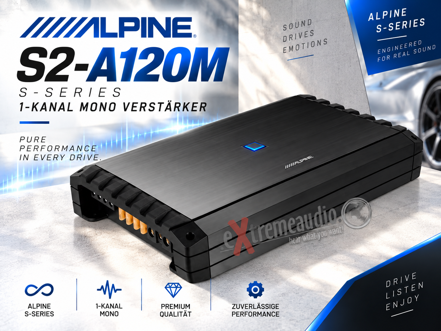 Alpine S2-A120M S-Series 1-Kanal Mono Verstärker RMS Leistung 1 x 1200 Watt