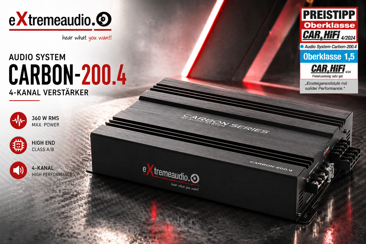 Audio System CARBON 200.4 4-Kanal A/B Verstärker 360 Watt RMS
