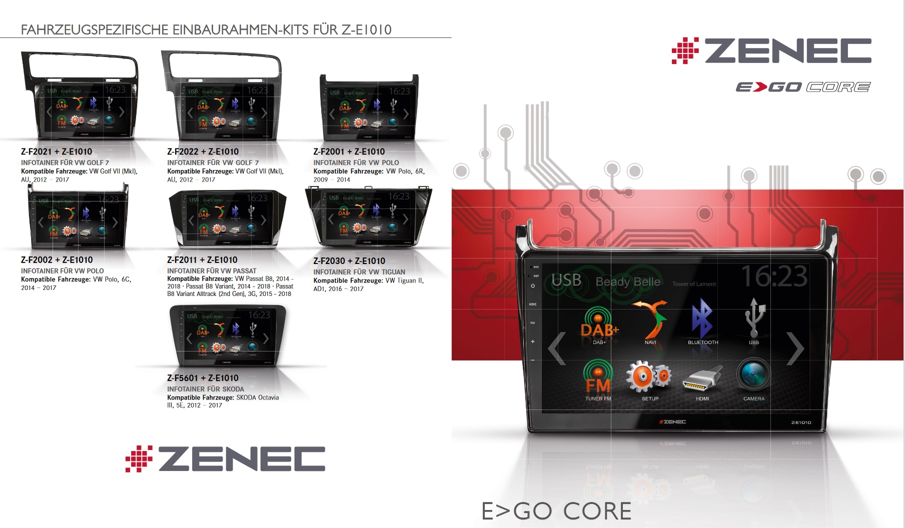 ZENEC Z-E1010 2-DIN Autoradio Infotainer kompatibel mit VW Polo 6C 2014 > 2017