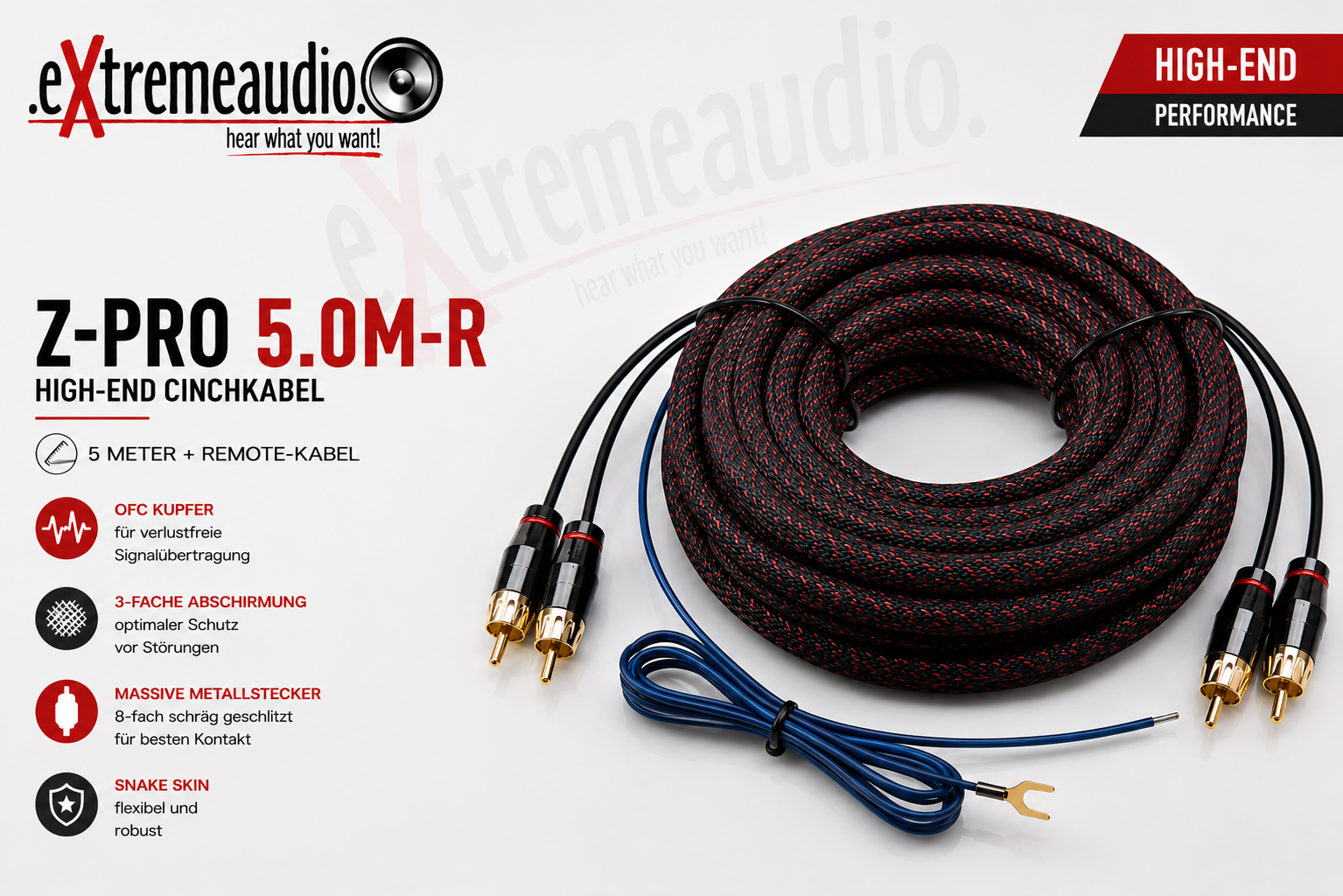 Audio System Z-PRO 5.0M-R HIGH-END Cinchkabel 3-fache Abschirmung 5 meter + REMOTE-Kabel