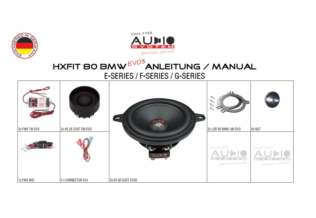 Audio System HXFIT 80 BMW UNI EVO 3 Lautsprecher kompatibel mit BMW E, F und D Modelle Front und Heck