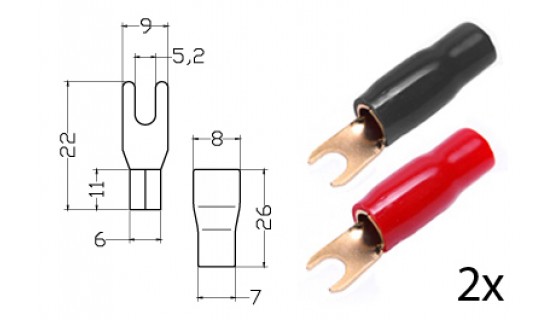 RTA 152.147-0 Terminali di bloccaggio - forcella isolati, placcato in oro, 2x ROSSO NERO + 2x 16mm² diam. 5 millimetri